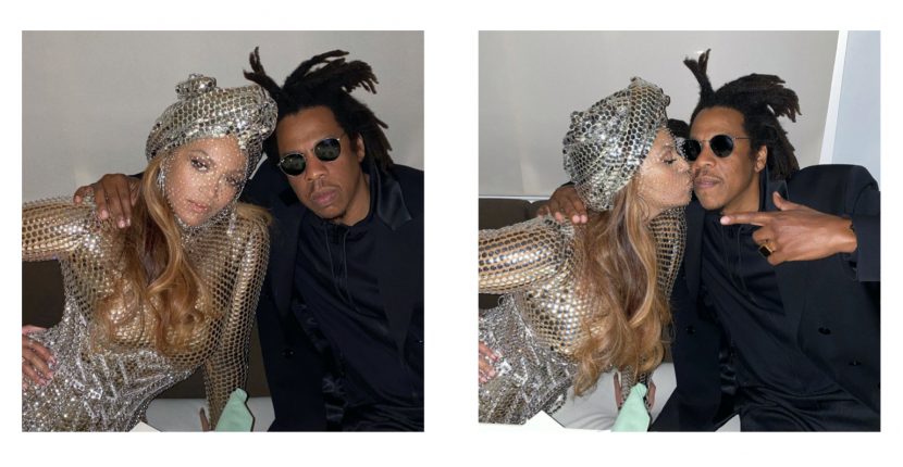 جی زی در کنار Beyoncé که گوشواره های سفارشی و حلقه ای الماس Burberry و Lorraine Schwartz را پوشیده است